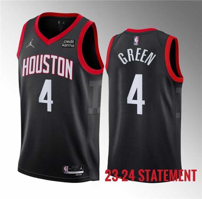 Mens Houston Rockets #4 Jalen Green Black 2023 Statement Edition Stitched Basketball Jersey Dzhi